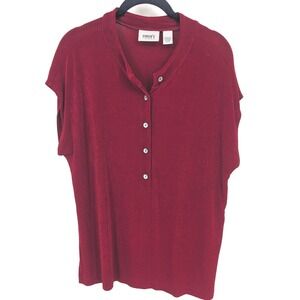Chicos Travelers Top Womens XL Red Short Sleeve Collared Button Blouse‎ Mature
